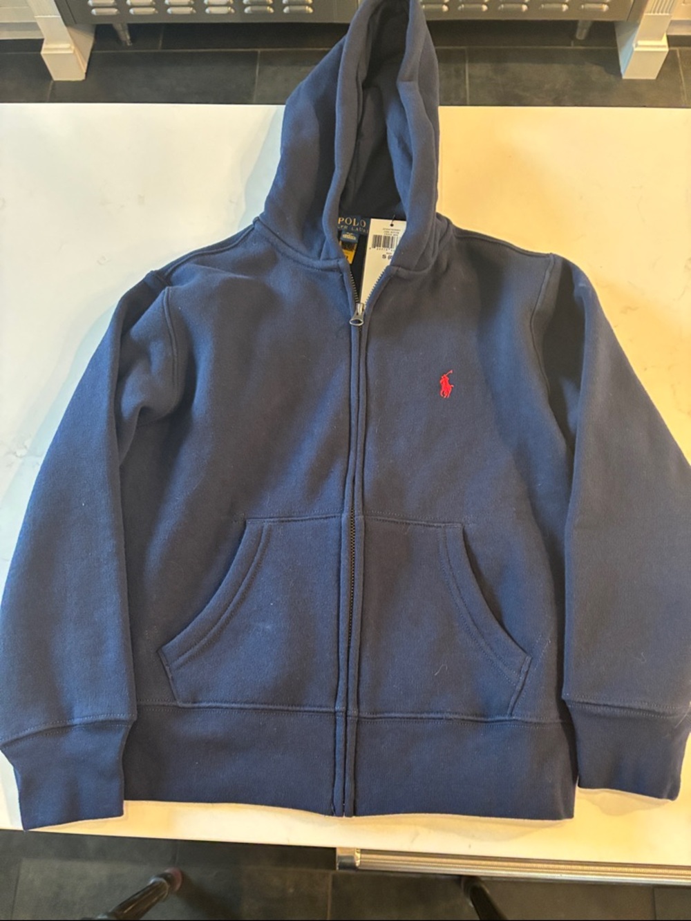 Polo by Ralph Lauren Navy Zip Hoodie with Red Pony - Kids size 8 NWT